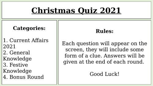 Christmas Quiz 2021