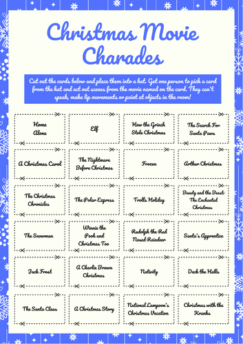 48X Christmas Charades Role Play Guessing Game Sheet Movies & General ...