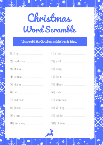 Christmas Word Scramble Festive Game, Unscramble the Letters
