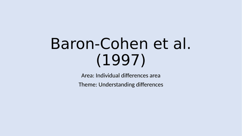 Baron-Cohen (1997) Theory of Mind - Powerpoint and workbook