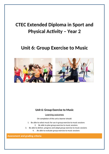 CTEC Sport Unit 6 Group Exercise to Music Workbook