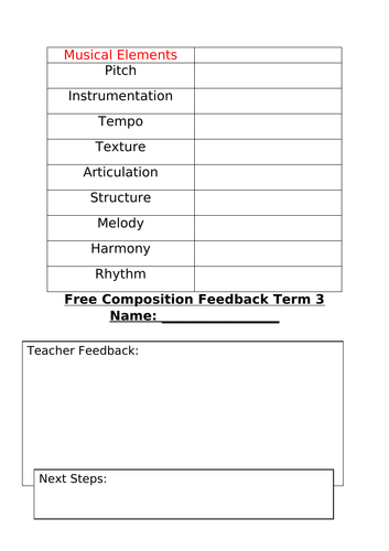 Simple Composition Feedback Sheet