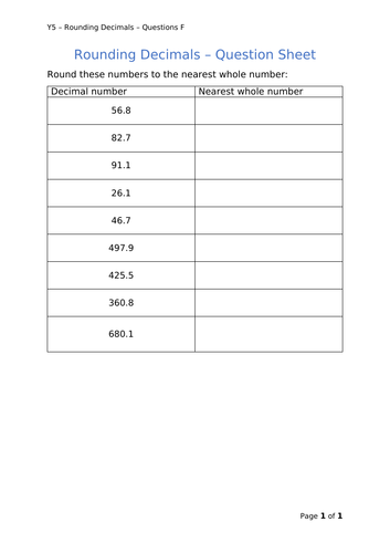 Y5 Maths - Rounding Decimals (Free)