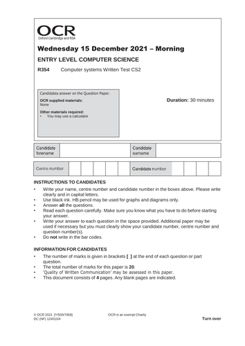 Entry level computer science Mock paper (computer systems)