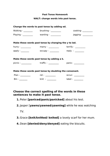 Past Tense Worksheet- mixed