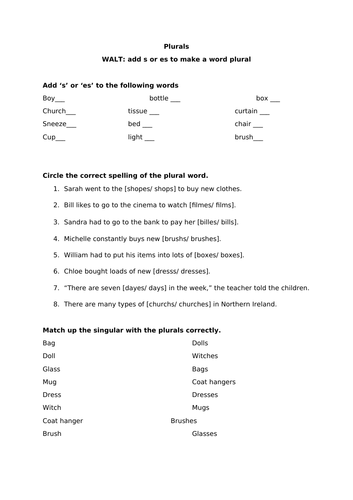 Plural Words Worksheet Teaching Resources