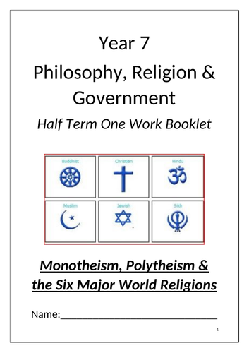 KS3 Intro to RE Topic - Monotheism and Polytheism - Booklet, PPTs, SOWs - 6 lessons.