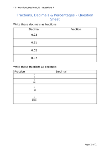 Y5 Maths - FDP Conversions (Free)