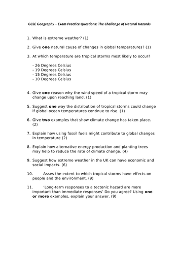 Practice Questions - Natural Hazards