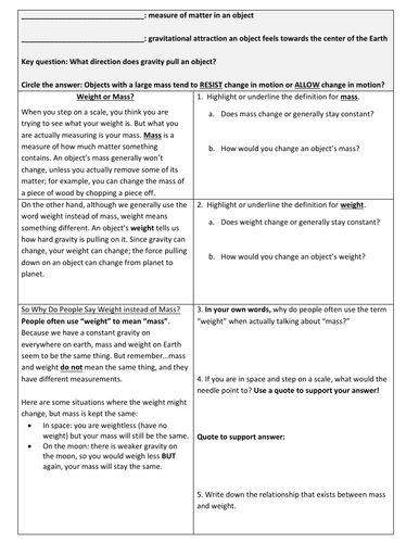 MASS AND WEIGHT ACTIVITY