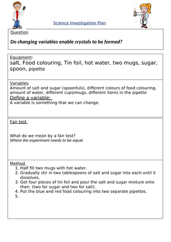 Science planning investigation sheet KS2 Editable Example