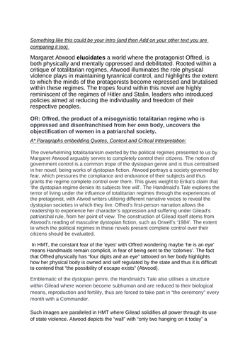 A* Major Document for The Handmaids Tale