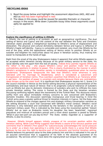 The presentation of settings in Othello