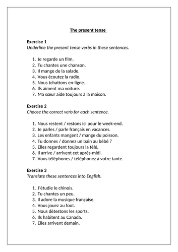  Present Tense Of Regular ER Verbs Teaching Resources