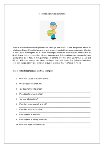 Dynamo 1 - Module 2 - Ta journée scolaire est comment? - Page 41 - Worksheet