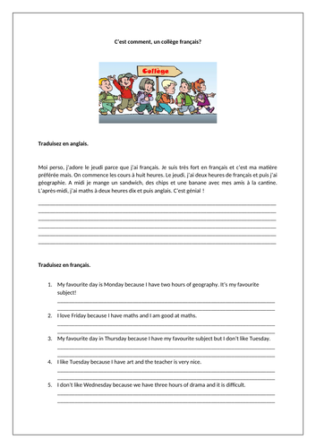 Dynamo 1 - Module 2 - C’est comment, un collège français? - Pages 42 - 43 - Worksheet