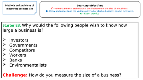 L8 - Methods of measuring the size of the business (0450: IGCSE Business)