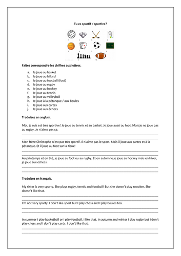 Dynamo 1 - Module 3 - Tu es sportif / sportive? - Pages 60 - 61 - Worksheet