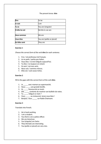 Etre (Present tense)