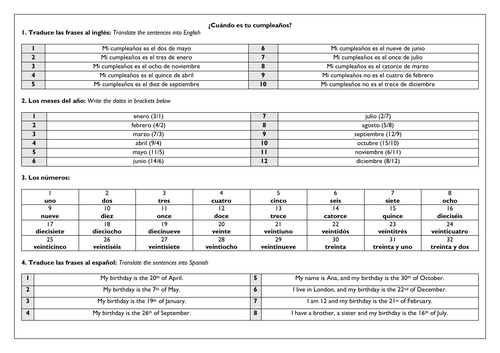 Numbers, dates, my birthday - cuándo es tu cumpleaños - Spanish KS3