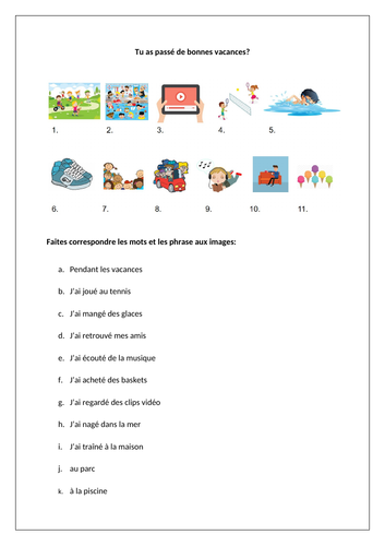 Dynamo 2 (Rouge) – Module 1 - Tu as passé de bonnes vacances? – Pages 10 - 11 - Worksheet