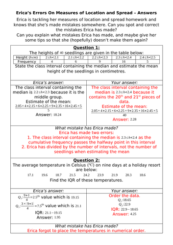 Erica's Errors On Measures of Location and Spread