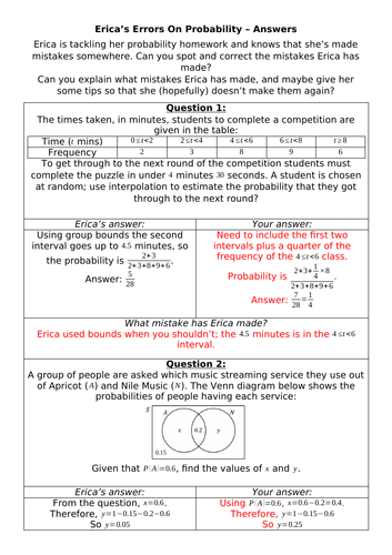 Erica's Errors On Probability