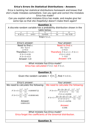 Erica's Error's On Statistical Distributions