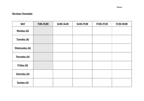 Revision Timetable for KS3 and GCSE