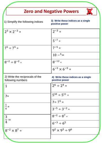 Zero  and Negative indices:  arithmetic