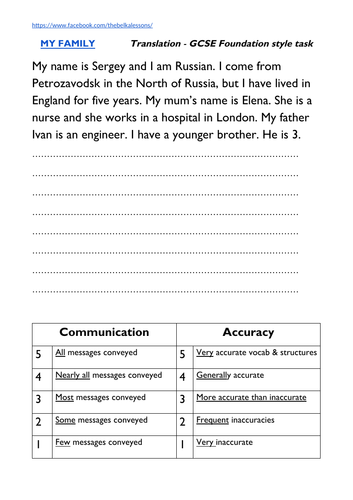 Russian GCSE short translation tasks IDENTITY & CULTURE