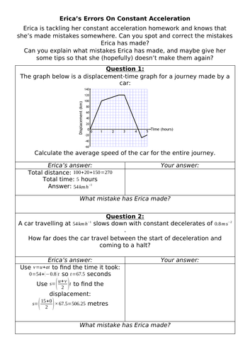 Erica's Errors On Constant Acceleration