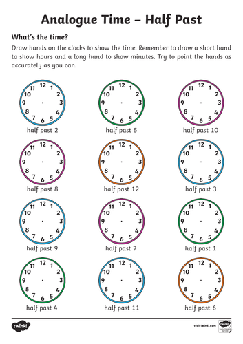 Telling the time using o'clock and half past