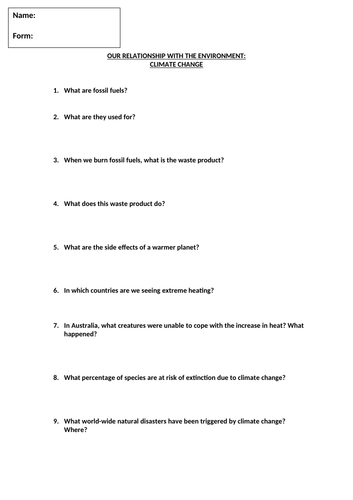 Climate Change Worksheet