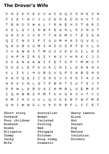 The Drover's Wife Word Search