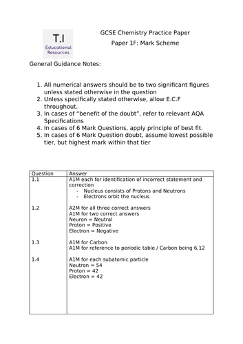 2020/21 GCSE Chemistry Practice Paper C1F