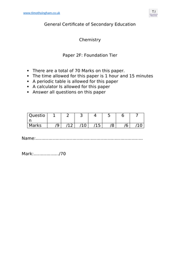 2020/21 GCSE Chemistry Practice Paper C2F