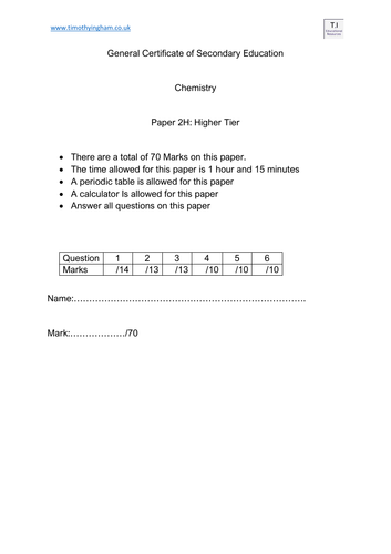 2020/21 GCSE Chemistry Practice Paper C2H