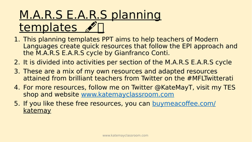 MARS EARS lesson planning templates MFL