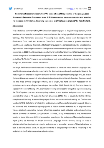 MA Education Dissertation on E.P.I MARS EARS