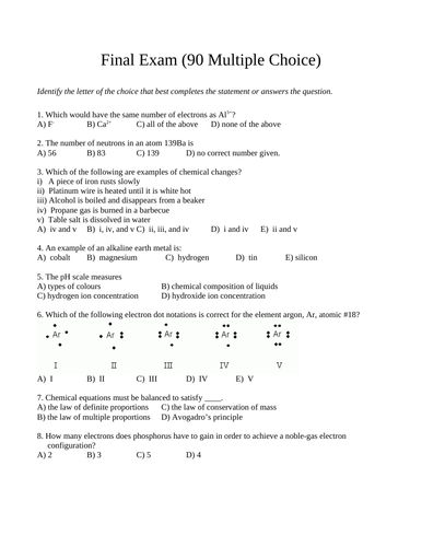 90 Multiple Choice FINAL EXAM GRADE 10 SCIENCE Final Exam WITH ANSWERS M.C. #2