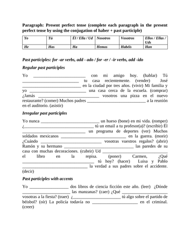 Present perfect paragraph