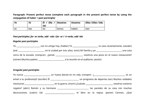 Present perfect paragraph
