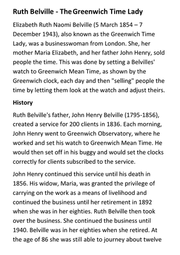 Ruth Belville - The Greenwich Time Lady Handout