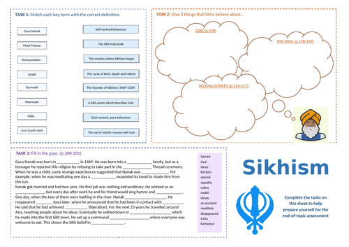 Sikhism revision sheet for KS3