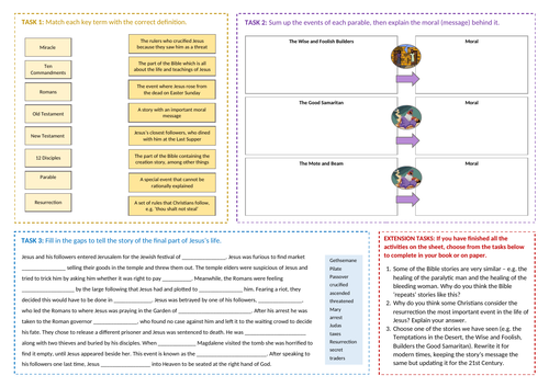 Bible revision sheet for KS3