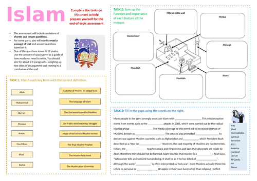 Islam revision sheet for KS3