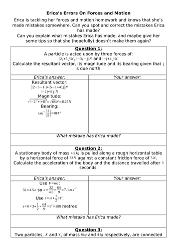 Erica's Errors On Forces and Motion