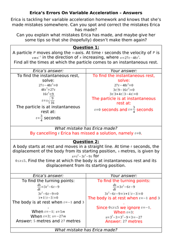 Erica's Errors On Variable Acceleration