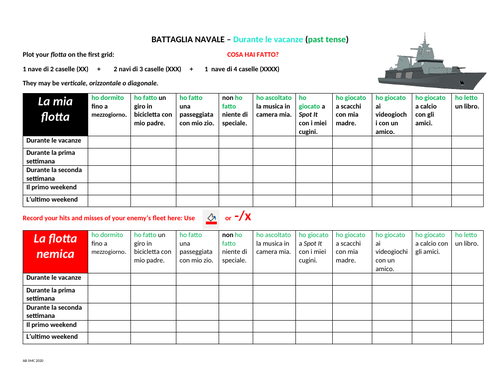 Le Vacanze Battleships (Present Perfect tense)